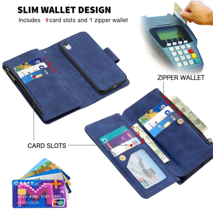 For iPhone XR Skin Feel Detachable Magnetic Zipper Horizontal Flip PU Leather Case with Multi-Card Slots & Holder & Wallet & Photo Frame & Lanyard(Blue)-garmade.com