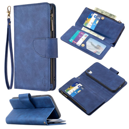 For iPhone XR Skin Feel Detachable Magnetic Zipper Horizontal Flip PU Leather Case with Multi-Card Slots & Holder & Wallet & Photo Frame & Lanyard(Blue)-garmade.com