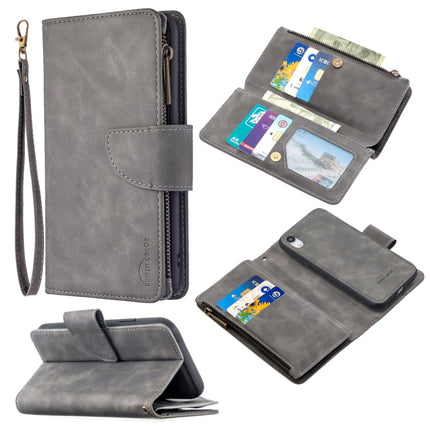 For iPhone XR Skin Feel Detachable Magnetic Zipper Horizontal Flip PU Leather Case with Multi-Card Slots & Holder & Wallet & Photo Frame & Lanyard(Grey)-garmade.com