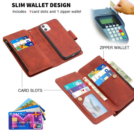 For iPhone 11 Skin Feel Detachable Magnetic Zipper Horizontal Flip PU Leather Case with Multi-Card Slots & Holder & Wallet & Photo Frame & Lanyard(Brown)-garmade.com
