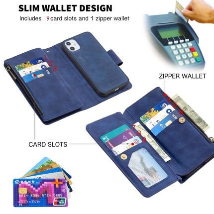 For iPhone 11 Skin Feel Detachable Magnetic Zipper Horizontal Flip PU Leather Case with Multi-Card Slots & Holder & Wallet & Photo Frame & Lanyard(Blue)-garmade.com