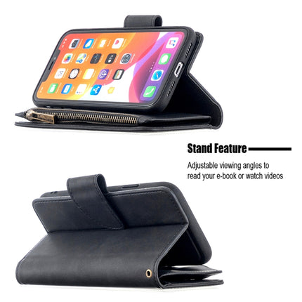 For iPhone 11 Skin Feel Detachable Magnetic Zipper Horizontal Flip PU Leather Case with Multi-Card Slots & Holder & Wallet & Photo Frame & Lanyard(Black)-garmade.com
