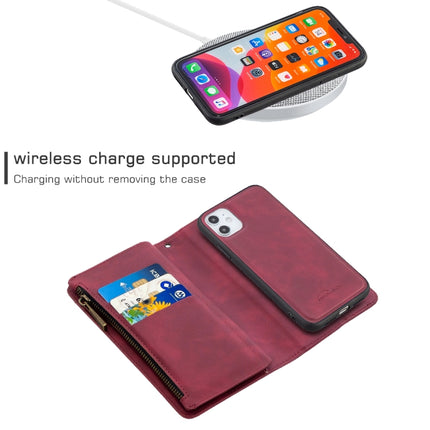 For iPhone 11 Skin Feel Detachable Magnetic Zipper Horizontal Flip PU Leather Case with Multi-Card Slots & Holder & Wallet & Photo Frame & Lanyard(Red)-garmade.com