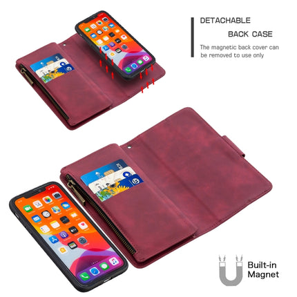 For iPhone 11 Skin Feel Detachable Magnetic Zipper Horizontal Flip PU Leather Case with Multi-Card Slots & Holder & Wallet & Photo Frame & Lanyard(Red)-garmade.com