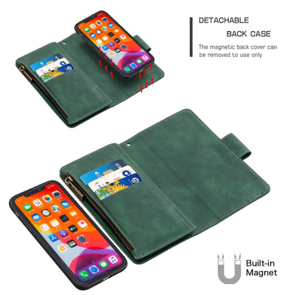 For iPhone 11 Skin Feel Detachable Magnetic Zipper Horizontal Flip PU Leather Case with Multi-Card Slots & Holder & Wallet & Photo Frame & Lanyard(Green)-garmade.com