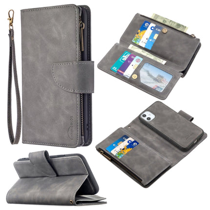 For iPhone 11 Skin Feel Detachable Magnetic Zipper Horizontal Flip PU Leather Case with Multi-Card Slots & Holder & Wallet & Photo Frame & Lanyard(Grey)-garmade.com
