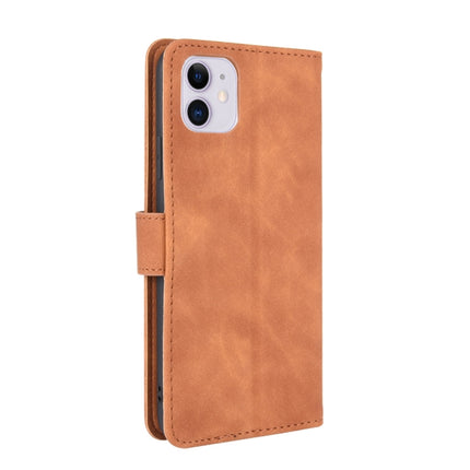 For iPhone 12 / 12 Pro Solid Color Skin Feel Magnetic Buckle Horizontal Flip Calf Texture PU Leather Case with Holder & Card Slots & Wallet(Brown)-garmade.com