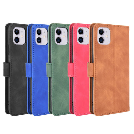 For iPhone 12 / 12 Pro Solid Color Skin Feel Magnetic Buckle Horizontal Flip Calf Texture PU Leather Case with Holder & Card Slots & Wallet(Brown)-garmade.com