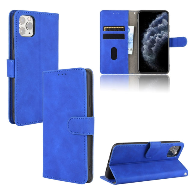 For iPhone 11 Pro Solid Color Skin Feel Magnetic Buckle Horizontal Flip Calf Texture PU Leather Case with Holder & Card Slots & Wallet(Blue)-garmade.com