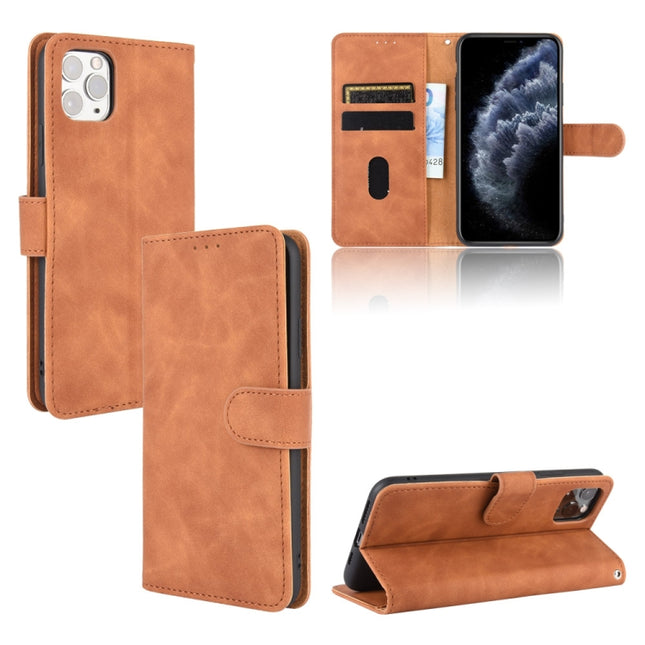 For iPhone 11 Pro Solid Color Skin Feel Magnetic Buckle Horizontal Flip Calf Texture PU Leather Case with Holder & Card Slots & Wallet(Brown)-garmade.com