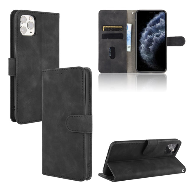 For iPhone 11 Pro Max Solid Color Skin Feel Magnetic Buckle Horizontal Flip Calf Texture PU Leather Case with Holder & Card Slots & Wallet(Black)-garmade.com