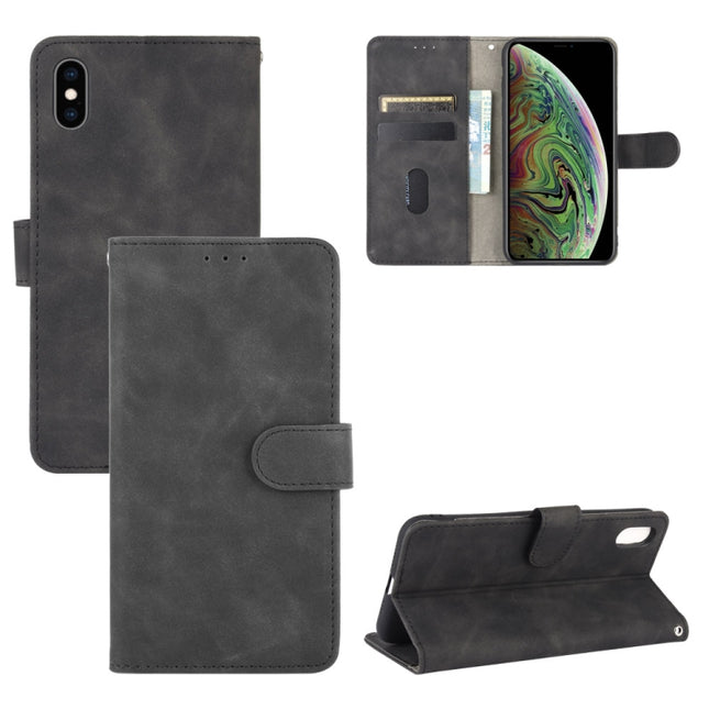 For iPhone XS / X Solid Color Skin Feel Magnetic Buckle Horizontal Flip Calf Texture PU Leather Case with Holder & Card Slots & Wallet(Black)-garmade.com
