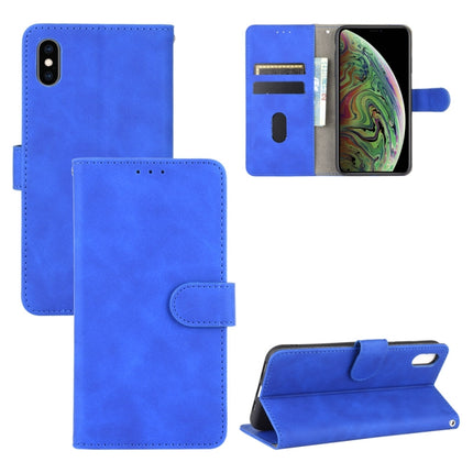 For iPhone XS / X Solid Color Skin Feel Magnetic Buckle Horizontal Flip Calf Texture PU Leather Case with Holder & Card Slots & Wallet(Blue)-garmade.com