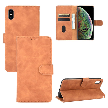 For iPhone XS / X Solid Color Skin Feel Magnetic Buckle Horizontal Flip Calf Texture PU Leather Case with Holder & Card Slots & Wallet(Brown)-garmade.com