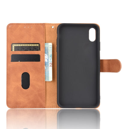 For iPhone XR Solid Color Skin Feel Magnetic Buckle Horizontal Flip Calf Texture PU Leather Case with Holder & Card Slots & Wallet(Brown)-garmade.com