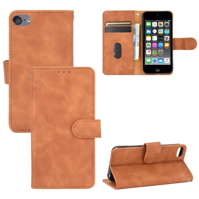 For iPod Touch 6 & 5 Solid Color Skin Feel Magnetic Buckle Horizontal Flip Calf Texture PU Leather Case with Holder & Card Slots & Wallet(Brown)-garmade.com