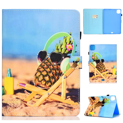 For iPad Air 2022 / 2020 10.9 Colored Drawing Stitching Horizontal Flip Leather Case with Holder & Card Slots & Sleep / Wake-up function(Pineapple)-garmade.com