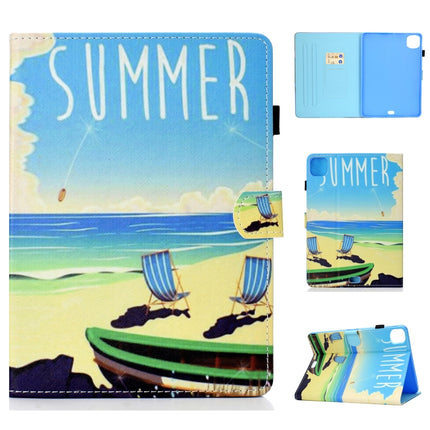 For iPad Air 2022 / 2020 10.9 Colored Drawing Stitching Horizontal Flip Leather Case with Holder & Card Slots & Sleep / Wake-up function(Beach)-garmade.com