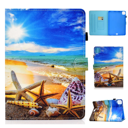 For iPad Air 2022 / 2020 10.9 Colored Drawing Stitching Horizontal Flip Leather Case with Holder & Card Slots & Sleep / Wake-up function(Blue Sky Starfish)-garmade.com