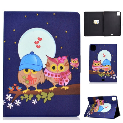 For iPad Air 2022 / 2020 10.9 Electric Pressed Colored Drawing Horizontal Flip Leather Case with Holder & Card Slots & Sleep / Wake-up Function(Couple Owls)-garmade.com