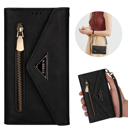 For iPhone 6 Skin Feel Zipper Horizontal Flip Leather Case with Holder & Card Slots & Photo Frame & Lanyard & Long Rope(Black)-garmade.com
