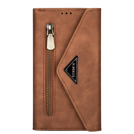 For iPhone 6 Skin Feel Zipper Horizontal Flip Leather Case with Holder & Card Slots & Photo Frame & Lanyard & Long Rope(Brown)-garmade.com