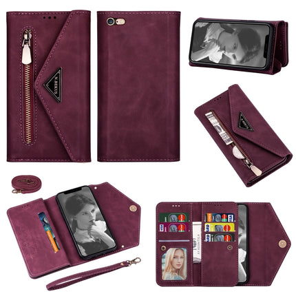 For iPhone 6 Skin Feel Zipper Horizontal Flip Leather Case with Holder & Card Slots & Photo Frame & Lanyard & Long Rope(Wine Red)-garmade.com