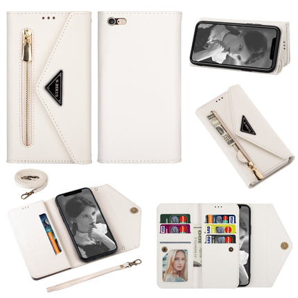 For iPhone 6 Skin Feel Zipper Horizontal Flip Leather Case with Holder & Card Slots & Photo Frame & Lanyard & Long Rope(White)-garmade.com