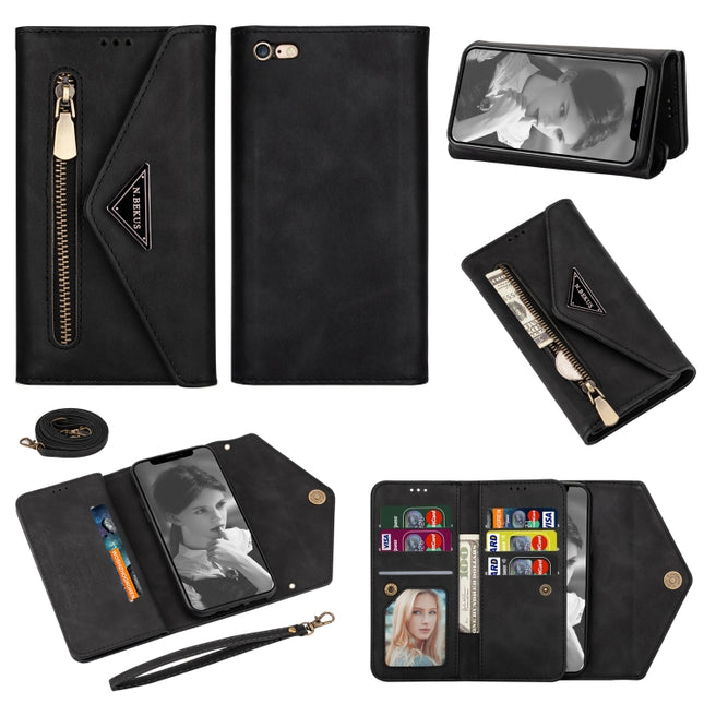 For iPhone 6 Plus Skin Feel Zipper Horizontal Flip Leather Case with Holder & Card Slots & Photo Frame & Lanyard & Long Rope(Black)-garmade.com