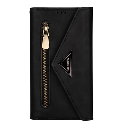 For iPhone 6 Plus Skin Feel Zipper Horizontal Flip Leather Case with Holder & Card Slots & Photo Frame & Lanyard & Long Rope(Black)-garmade.com