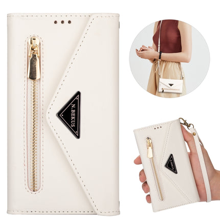 For iPhone 6 Plus Skin Feel Zipper Horizontal Flip Leather Case with Holder & Card Slots & Photo Frame & Lanyard & Long Rope(White)-garmade.com
