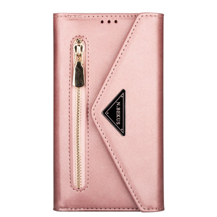 For iPhone 6 Plus Skin Feel Zipper Horizontal Flip Leather Case with Holder & Card Slots & Photo Frame & Lanyard & Long Rope(Rose Gold)-garmade.com
