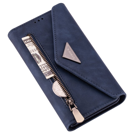 For iPhone XS / X Skin Feel Zipper Horizontal Flip Leather Case with Holder & Card Slots & Photo Frame & Lanyard & Long Rope(Blue)-garmade.com