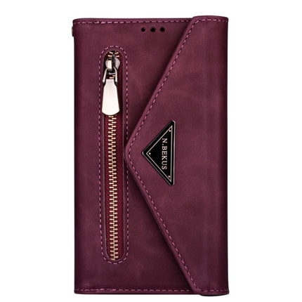For iPhone XS / X Skin Feel Zipper Horizontal Flip Leather Case with Holder & Card Slots & Photo Frame & Lanyard & Long Rope(Wine Red)-garmade.com