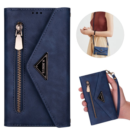 For iPhone XR Skin Feel Zipper Horizontal Flip Leather Case with Holder & Card Slots & Photo Frame & Lanyard & Long Rope(Blue)-garmade.com