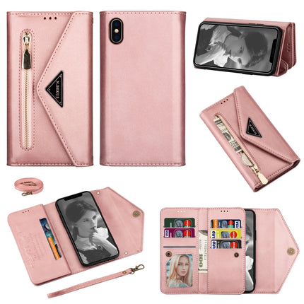 For iPhone XR Skin Feel Zipper Horizontal Flip Leather Case with Holder & Card Slots & Photo Frame & Lanyard & Long Rope(Rose Gold)-garmade.com