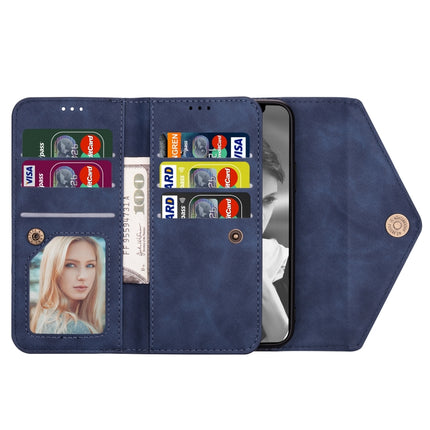 For iPhone XS Max Skin Feel Zipper Horizontal Flip Leather Case with Holder & Card Slots & Photo Frame & Lanyard & Long Rope(Blue)-garmade.com