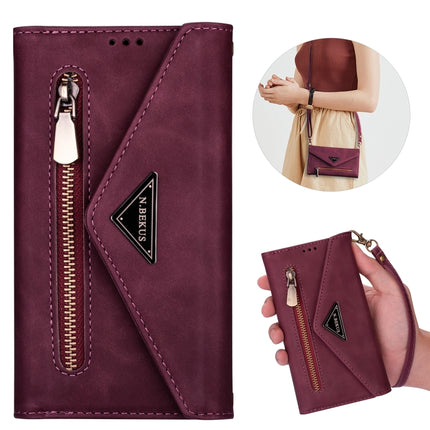 For iPhone XS Max Skin Feel Zipper Horizontal Flip Leather Case with Holder & Card Slots & Photo Frame & Lanyard & Long Rope(Wine Red)-garmade.com