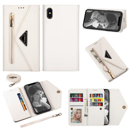 For iPhone XS Max Skin Feel Zipper Horizontal Flip Leather Case with Holder & Card Slots & Photo Frame & Lanyard & Long Rope(White)-garmade.com