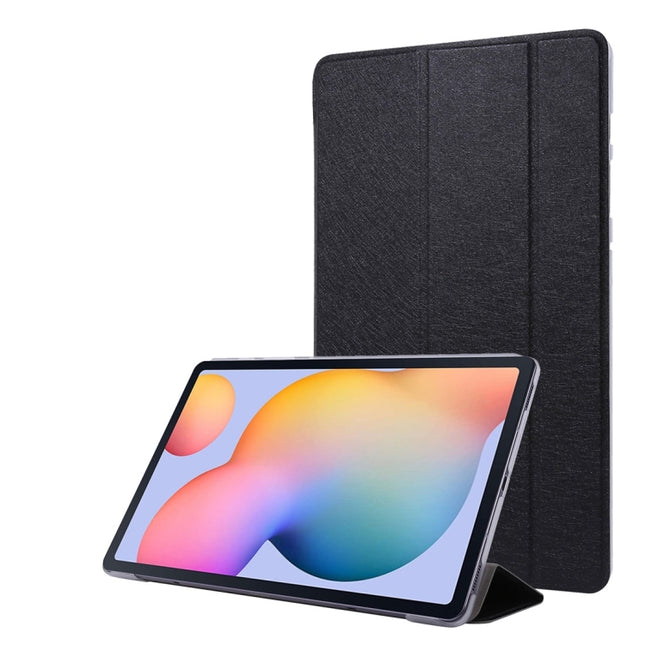 For Samsung Galaxy Tab S8+ / Tab S8 Plus / Tab S7 FE / Tab S7+ / T970 Silk Texture Three-fold Horizontal Flip Leather Case with Holder & Pen Slot(Black)-garmade.com
