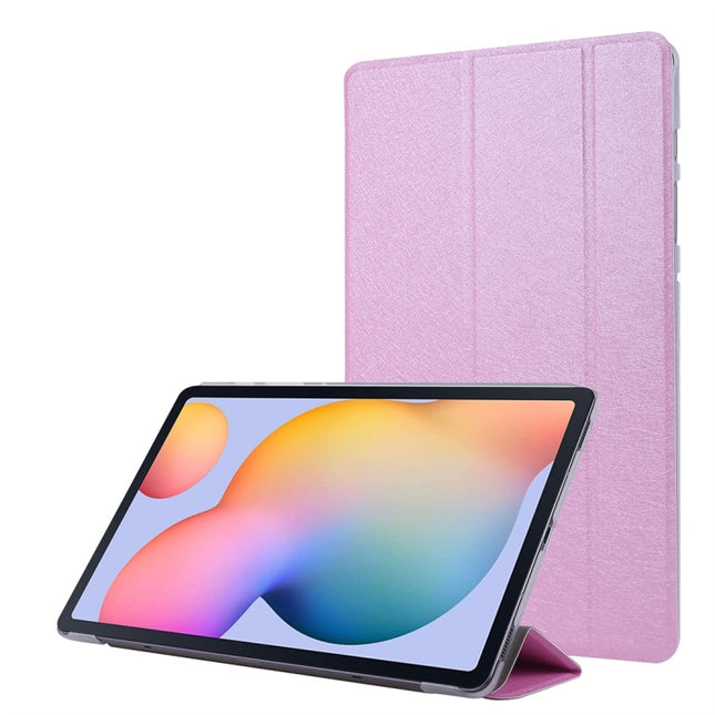 For Samsung Galaxy Tab S8+ / Tab S8 Plus / Tab S7 FE / Tab S7+ / T970 Silk Texture Three-fold Horizontal Flip Leather Case with Holder & Pen Slot(Pink)-garmade.com