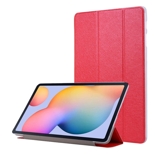 For Samsung Galaxy Tab S8+ / Tab S8 Plus / Tab S7 FE / Tab S7+ / T970 Silk Texture Three-fold Horizontal Flip Leather Case with Holder & Pen Slot(Red)-garmade.com