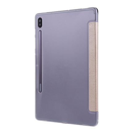 For Samsung Galaxy Tab S8+ / Tab S8 Plus / Tab S7 FE / Tab S7+ / T970 Silk Texture Three-fold Horizontal Flip Leather Case with Holder & Pen Slot(Gold)-garmade.com
