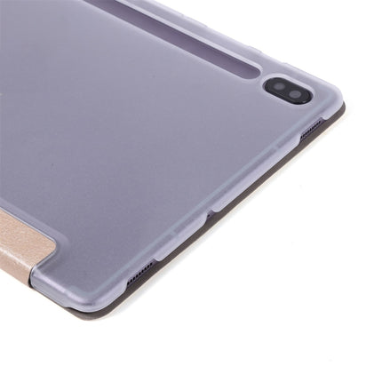 For Samsung Galaxy Tab S8+ / Tab S8 Plus / Tab S7 FE / Tab S7+ / T970 Silk Texture Three-fold Horizontal Flip Leather Case with Holder & Pen Slot(Gold)-garmade.com