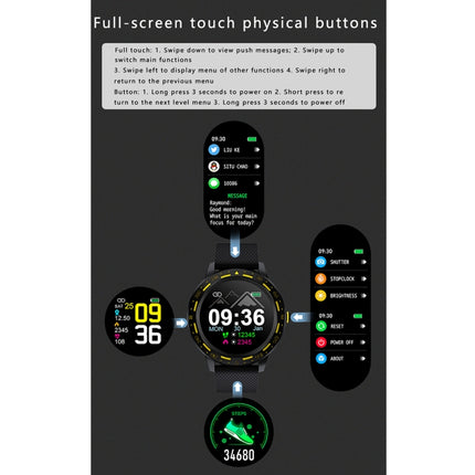 S18 1.3 inch TFT Screen IP67 Waterproof Smart Watch Bracelet, Support Sleep Monitor / Heart Rate Monitor / Blood Pressure Monitoring(Black Yellow)-garmade.com