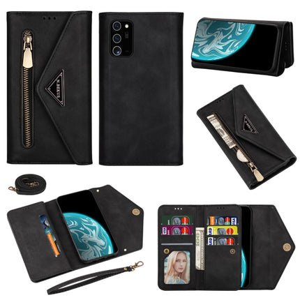For Samsung Galaxy Note20 Skin Feel Zipper Horizontal Flip Leather Case with Holder & Card Slots & Photo Frame & Lanyard & Long Rope(Black)-garmade.com