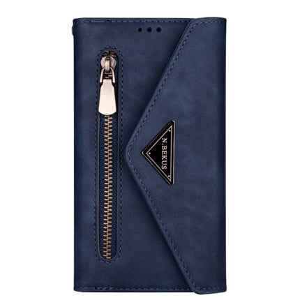 For Samsung Galaxy Note20 Skin Feel Zipper Horizontal Flip Leather Case with Holder & Card Slots & Photo Frame & Lanyard & Long Rope(Blue)-garmade.com