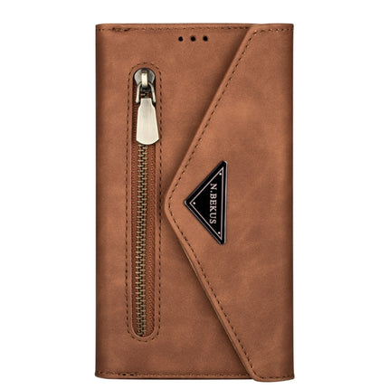For Samsung Galaxy Note20 Skin Feel Zipper Horizontal Flip Leather Case with Holder & Card Slots & Photo Frame & Lanyard & Long Rope(Brown)-garmade.com