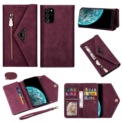 For Samsung Galaxy Note20 Skin Feel Zipper Horizontal Flip Leather Case with Holder & Card Slots & Photo Frame & Lanyard & Long Rope(Wine Red)-garmade.com
