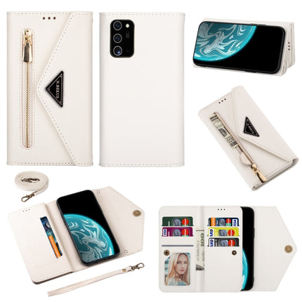 For Samsung Galaxy Note20 Skin Feel Zipper Horizontal Flip Leather Case with Holder & Card Slots & Photo Frame & Lanyard & Long Rope(White)-garmade.com